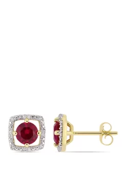 Promo 🌟 1.17 ct. t.w. Created Ruby and 0.07 ct. t.w. Diamond Floating Halo Square Stud Earrings in 10K Yellow Gold by Belk & Co. ❤️ -DealsBelk & Co. Store Belk 17623