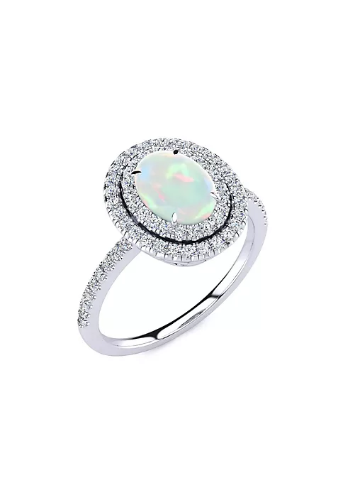 Buy ๐ Lab Created 1 1/2cttw Oval Shape Created Opal and Double Halo Diamond Ring In Sterling Silver by Belk & Co. ๐ 2 Buy ๐ Lab Created 1 1/2cttw Oval Shape Created Opal and Double Halo Diamond Ring In Sterling Silver by Belk & Co. ๐ - Image 2