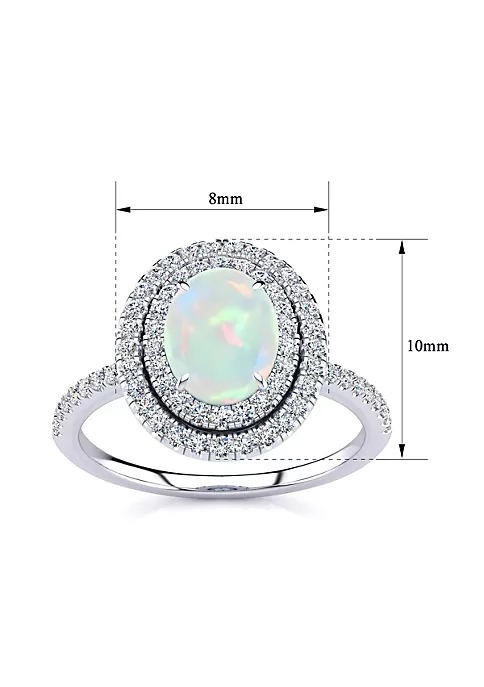 Buy ๐ Lab Created 1 1/2cttw Oval Shape Created Opal and Double Halo Diamond Ring In Sterling Silver by Belk & Co. ๐ 4 Buy ๐ Lab Created 1 1/2cttw Oval Shape Created Opal and Double Halo Diamond Ring In Sterling Silver by Belk & Co. ๐ - Image 4
