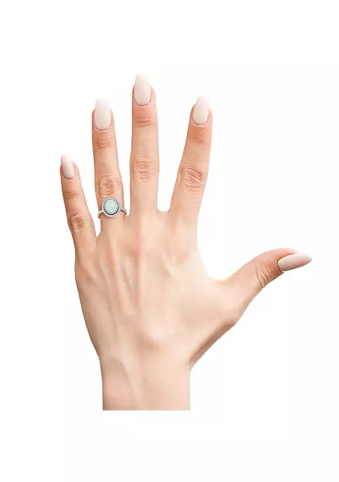 Buy ๐ Lab Created 1 1/2cttw Oval Shape Created Opal and Double Halo Diamond Ring In Sterling Silver by Belk & Co. ๐ 5 Buy ๐ Lab Created 1 1/2cttw Oval Shape Created Opal and Double Halo Diamond Ring In Sterling Silver by Belk & Co. ๐ - Image 5
