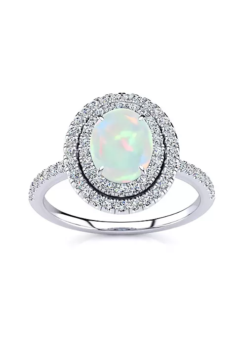 Buy ๐ Lab Created 1 1/2cttw Oval Shape Created Opal and Double Halo Diamond Ring In Sterling Silver by Belk & Co. ๐ 6 Buy ๐ Lab Created 1 1/2cttw Oval Shape Created Opal and Double Halo Diamond Ring In Sterling Silver by Belk & Co. ๐ - Image 6