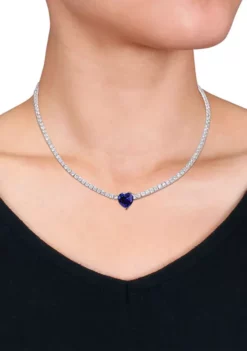 Buy 😉 Lab Created 18 ct. t.g.w. Heart Shaped Created Sapphire and Created White Sapphire Tennis Necklace in Sterling Silver by Belk & Co. 🔥 -DealsBelk & Co. Store Belk 17633