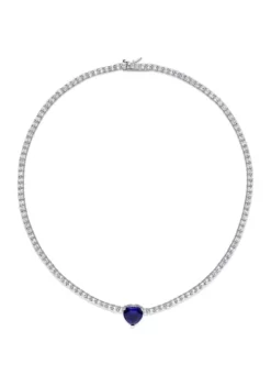 Buy 😉 Lab Created 18 ct. t.g.w. Heart Shaped Created Sapphire and Created White Sapphire Tennis Necklace in Sterling Silver by Belk & Co. 🔥 -DealsBelk & Co. Store Belk 17634