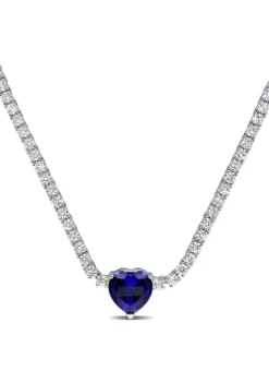 Buy 😉 Lab Created 18 ct. t.g.w. Heart Shaped Created Sapphire and Created White Sapphire Tennis Necklace in Sterling Silver by Belk & Co. 🔥 -DealsBelk & Co. Store Belk 17635