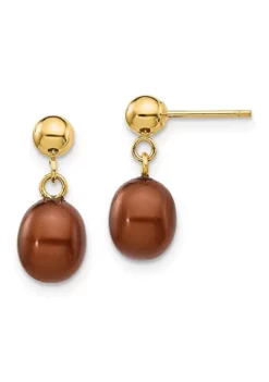 Promo 🎁 14K Yellow Gold 6-7mm Brown Rice Freshwater Cultured Pearl Dangle Post Earrings by Belk & Co. ⌛