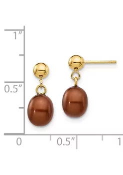 Promo 🎁 14K Yellow Gold 6-7mm Brown Rice Freshwater Cultured Pearl Dangle Post Earrings by Belk & Co. ⌛ -DealsBelk & Co. Store Belk 17701