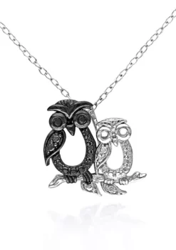 Budget ❤️ Black Diamond Owl Pendant in Sterling Silver by Belk & Co. ⌛