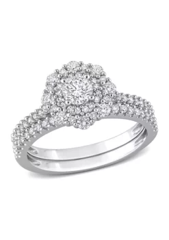 Budget ❤️ 1 CT TW Diamond Double Halo Cluster Bridal Set in 14k White Gold by Belk & Co. 🥰 -DealsBelk & Co. Store Belk 17717
