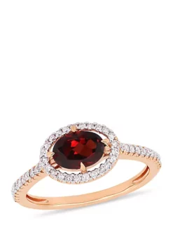 Outlet 🥰 Garnet and 1/4 ct. t.w. Diamond Halo Ring in 10K Rose Gold by Belk & Co. 💯