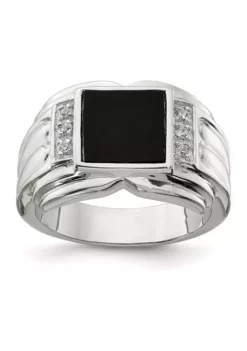 Top 10 ๐ Men's Sterling Silver Cubic Zirconia and Onyx Ring by Belk & Co. ๐