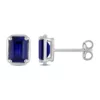 Best Pirce 🎉 Lab Created 3.18 ct. t.g.w. Created Sapphire Bezel Style Emerald Cut Stud Earrings in Sterling Silver by Belk & Co. 🔔