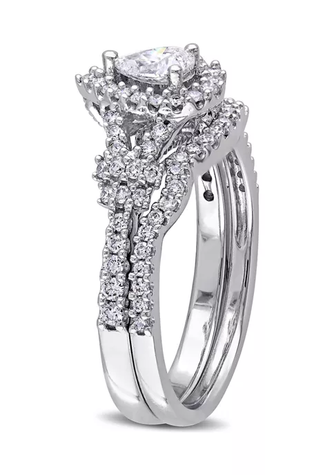 Top 10 🥰 3/4 CT TW Pear and Round Shape Diamond Halo Split Shank Bridal Set in 14k White Gold by Belk & Co. 👏 3 Top 10 🥰 3/4 CT TW Pear and Round Shape Diamond Halo Split Shank Bridal Set in 14k White Gold by Belk & Co. 👏 - Image 3