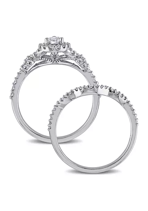 Top 10 🥰 3/4 CT TW Pear and Round Shape Diamond Halo Split Shank Bridal Set in 14k White Gold by Belk & Co. 👏 5 Top 10 🥰 3/4 CT TW Pear and Round Shape Diamond Halo Split Shank Bridal Set in 14k White Gold by Belk & Co. 👏 - Image 5