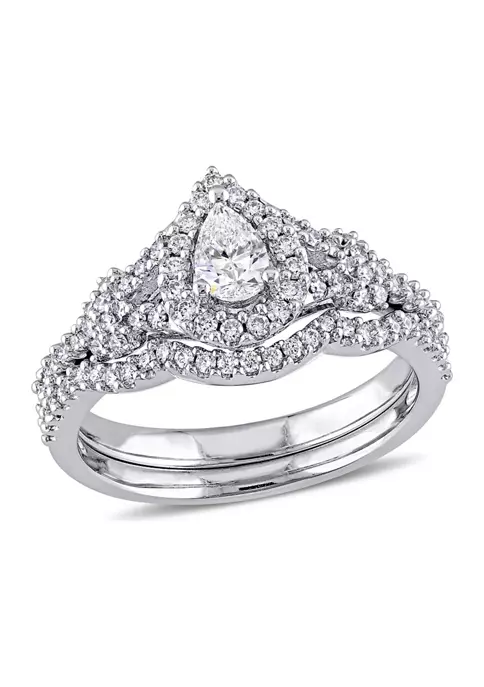 Top 10 🥰 3/4 CT TW Pear and Round Shape Diamond Halo Split Shank Bridal Set in 14k White Gold by Belk & Co. 👏 6 Top 10 🥰 3/4 CT TW Pear and Round Shape Diamond Halo Split Shank Bridal Set in 14k White Gold by Belk & Co. 👏 - Image 6