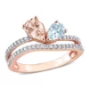 Best reviews of 👍 Pear Shape Morganite and Aquamarine and 1/4 CT Diamond 2-Stone Open Ring in 10k Rose Gold by Belk & Co. 🔥
