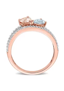 Best reviews of 👍 Pear Shape Morganite and Aquamarine and 1/4 CT Diamond 2-Stone Open Ring in 10k Rose Gold by Belk & Co. 🔥 -DealsBelk & Co. Store Belk 17763