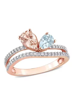 Best reviews of 👍 Pear Shape Morganite and Aquamarine and 1/4 CT Diamond 2-Stone Open Ring in 10k Rose Gold by Belk & Co. 🔥 -DealsBelk & Co. Store Belk 17766