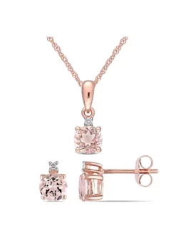 Deals 😍 Morganite and Diamond Accent 2 piece Stud Earring and Solitaire Pendant Set in 10k Rose Gold by Belk & Co. 🧨