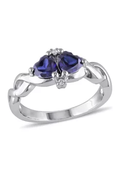 Buy 🌟 Lab Created Created Blue Sapphire and Diamond Double Heart Infinity Ring in Sterling Silver by Belk & Co. 🎁