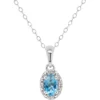 Coupon ❤️ Sterling Silver 6x4mm Oval Blue Topaz Diamond Accent Halo Pendant Necklace by Belk & Co. ✔️