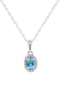 Coupon ❤️ Sterling Silver 6x4mm Oval Blue Topaz Diamond Accent Halo Pendant Necklace by Belk & Co. ✔️ -DealsBelk & Co. Store Belk 17814