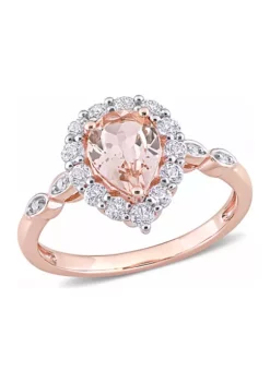 Discount 🌟 Morganite, White Topaz, and Diamond Accent Teardrop Halo Ring in 10k Rose Gold by Belk & Co. 👍