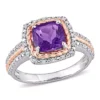 Promo 👍 Cushion Amethyst and 1/6 CT TW Diamond Halo Ring in White and Rose Plated Sterling Silver by Belk & Co. 🎉