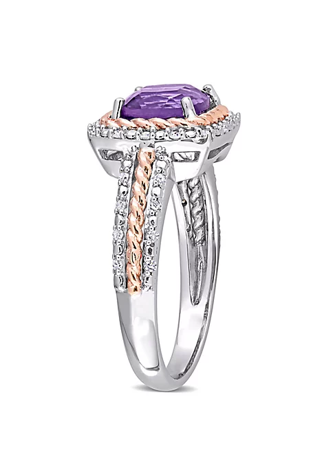 Promo ๐ Cushion Amethyst and 1/6 CT TW Diamond Halo Ring in White and Rose Plated Sterling Silver by Belk & Co. ๐ 2 Promo ๐ Cushion Amethyst and 1/6 CT TW Diamond Halo Ring in White and Rose Plated Sterling Silver by Belk & Co. ๐ - Image 2