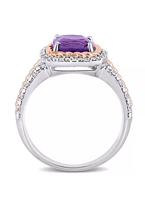 Promo ๐ Cushion Amethyst and 1/6 CT TW Diamond Halo Ring in White and Rose Plated Sterling Silver by Belk & Co. ๐ 3 Promo ๐ Cushion Amethyst and 1/6 CT TW Diamond Halo Ring in White and Rose Plated Sterling Silver by Belk & Co. ๐ - Image 3