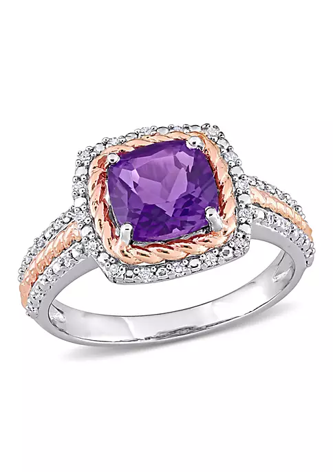 Promo ๐ Cushion Amethyst and 1/6 CT TW Diamond Halo Ring in White and Rose Plated Sterling Silver by Belk & Co. ๐ 6 Promo ๐ Cushion Amethyst and 1/6 CT TW Diamond Halo Ring in White and Rose Plated Sterling Silver by Belk & Co. ๐ - Image 6