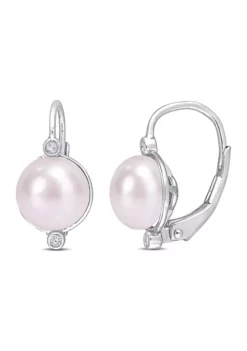 Top 10 💯 7.5-8mm Freshwater Cultured Pearl and Diamond Accent Leverback Earrings in Sterling Silver by Belk & Co. ✨ -DealsBelk & Co. Store Belk 17885