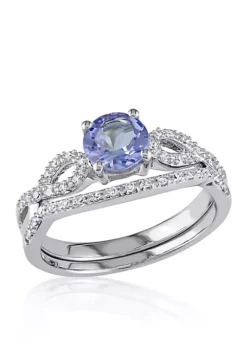 Budget 🔔 1/6 ct. t.w. Diamond and 1.0 ct. t.w. Tanzanite Bridal Set in 10k White Gold by Belk & Co. 🎁