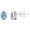 Budget 👏 Sterling Silver 6x4mm Oval Blue Topaz Diamond Accent Halo Stud Earrings by Belk & Co. 🌟