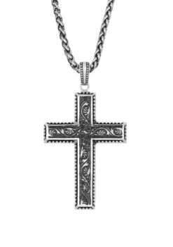 Wholesale 🛒 Stainless Steel Antique Finish Cross Pendant on 24 Inch Wheat Chain by Belk & Co. 🎁 -DealsBelk & Co. Store Belk 1793