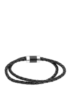 Flash Sale 🤩 Stainless Black Leather and Carbon Bracelet with Magnetic Clasp by Belk & Co. ⌛ -DealsBelk & Co. Store Belk 17944
