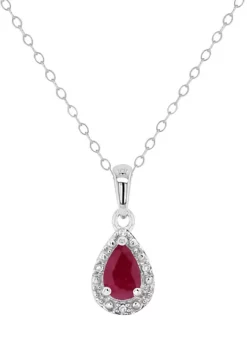 Flash Sale 🎉 Sterling Silver 6x4mm Pear Shaped Ruby Diamond Accent Halo Pendant Necklace by Belk & Co. 🎁 -DealsBelk & Co. Store Belk 17958