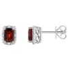Flash Sale 🎁 Sterling Silver 6x4mm Emerald Cut Garnet Diamond Accent Halo Stud Earrings by Belk & Co. 👍