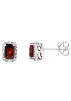 Flash Sale ๐ Sterling Silver 6x4mm Emerald Cut Garnet Diamond Accent Halo Stud Earrings by Belk & Co. ๐