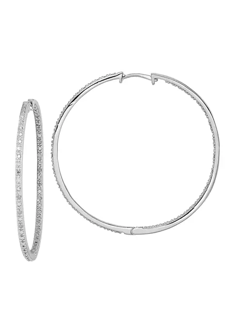 Promo ⭐ 1/8 ct. t.w. Diamond In and Out Hoop Earrings in Rhodium Plated Sterling Silver by Belk & Co. 😉 1 Promo ⭐ 1/8 ct. t.w. Diamond In and Out Hoop Earrings in Rhodium Plated Sterling Silver by Belk & Co. 😉