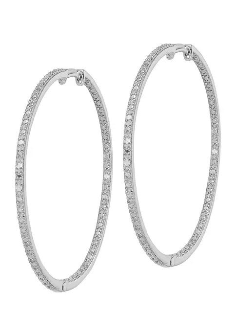 Promo ⭐ 1/8 ct. t.w. Diamond In and Out Hoop Earrings in Rhodium Plated Sterling Silver by Belk & Co. 😉 2 Promo ⭐ 1/8 ct. t.w. Diamond In and Out Hoop Earrings in Rhodium Plated Sterling Silver by Belk & Co. 😉 - Image 2