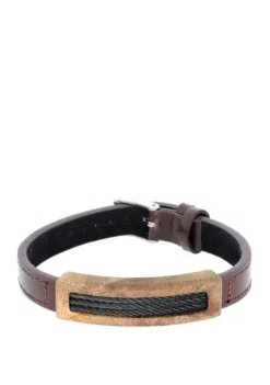 Best Pirce 🧨 Stainless Steel and Wood Cable Bracelet with Brown IP by Belk & Co. 👍 -DealsBelk & Co. Store Belk 18007