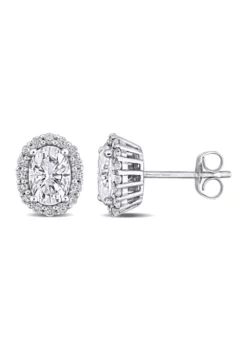 Deals ⌛ 2.33 ct. t.w. Lab Created Moissanite Oval Halo Stud Earrings in 10K White Gold by Belk & Co. ✔️