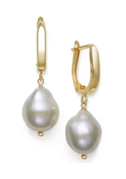 Best Sale ⭐ 11-12 Millimeter Cultured Baroque Pearl Lever Back Earrings in 14K Yellow Gold by Belk & Co. 😍