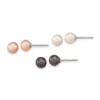 Best Sale 🌟 Sterling Silver Rhodium-plated 6-7mm Set of 3 White / Black / Pink Round Freshwater Cultured Pearl Earrings by Belk & Co. 🎉