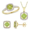 Buy 🛒 3-Piece Set 2.87 ct. t.w. Peridot and 1/3 ct. t.w. Diamond Square Halo Necklace, Earrings and Ring in 10K Yellow Gold by Belk & Co. ⌛