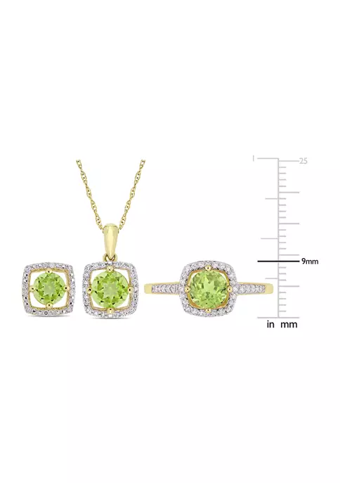 Buy ๐ 3-Piece Set 2.87 ct. t.w. Peridot and 1/3 ct. t.w. Diamond Square Halo Necklace, Earrings and Ring in 10K Yellow Gold by Belk & Co. โ 4 Buy ๐ 3-Piece Set 2.87 ct. t.w. Peridot and 1/3 ct. t.w. Diamond Square Halo Necklace, Earrings and Ring in 10K Yellow Gold by Belk & Co. โ - Image 4