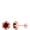 Discount 👏 2 ct. t.w. Garnet and 1/10 ct. t.w. Diamond Accent Flower Stud Earrings in 14K Rose Gold by Belk & Co. 🧨