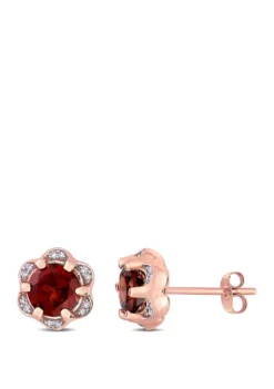 Discount ๐ 2 ct. t.w. Garnet and 1/10 ct. t.w. Diamond Accent Flower Stud Earrings in 14K Rose Gold by Belk & Co. ๐งจ