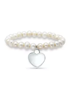 Budget 🛒 Fresh Water Pearl Heart Charm Bracelet in Sterling Silver by Belk & Co. 🥰