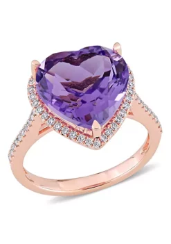 Cheapest โจ Heart Shape Amethyst and 1/3 CT TW Diamond Halo Ring in 14k Rose Gold by Belk & Co. ๐